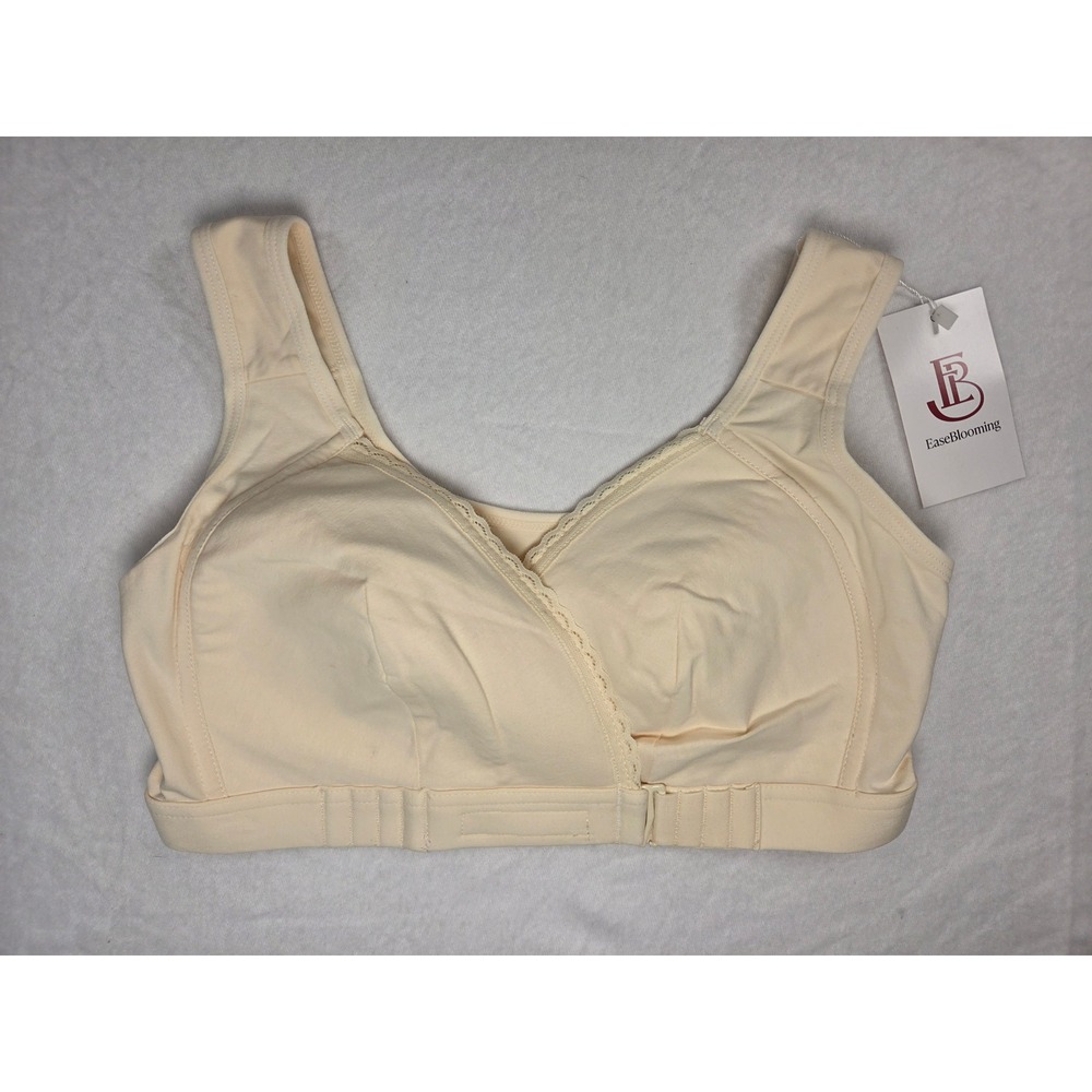 EaseBlooming Front Close Bra Cream Nursing L Wire Free Lined Cotton Blend NWT